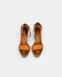 Sandales à talon sculpté en cuir camel