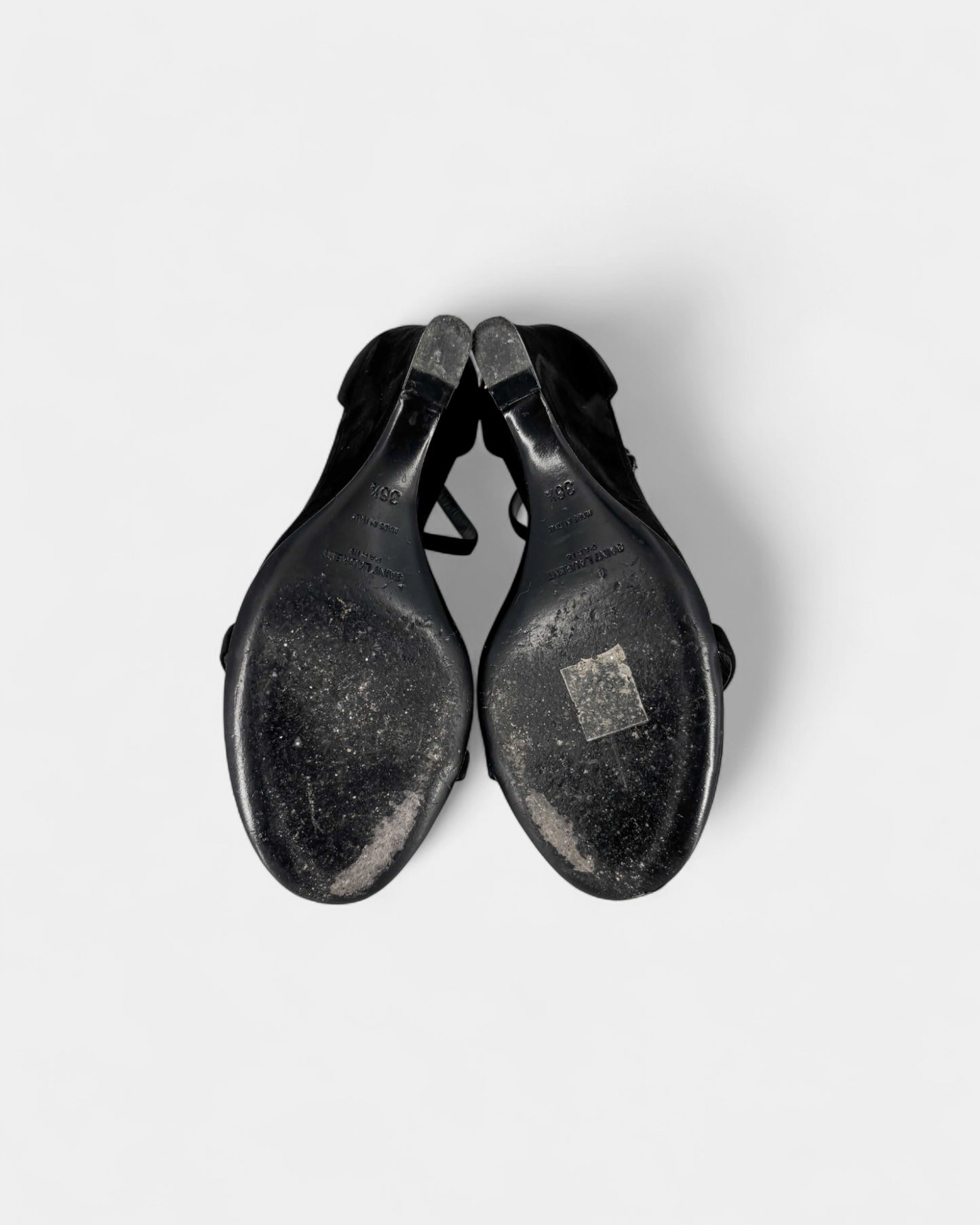 Sandales compensées en daim noir