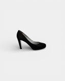Textured black heeled pumps