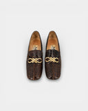 Brown heeled loafers with gold detail