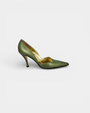 Metallic green heeled pumps