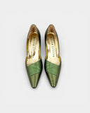 Metallic green heeled pumps