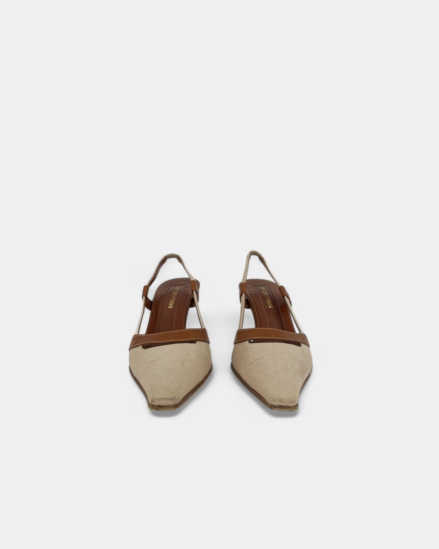 Slingbacks crèmes et marrons - 37.5 EU / 7.5 US
