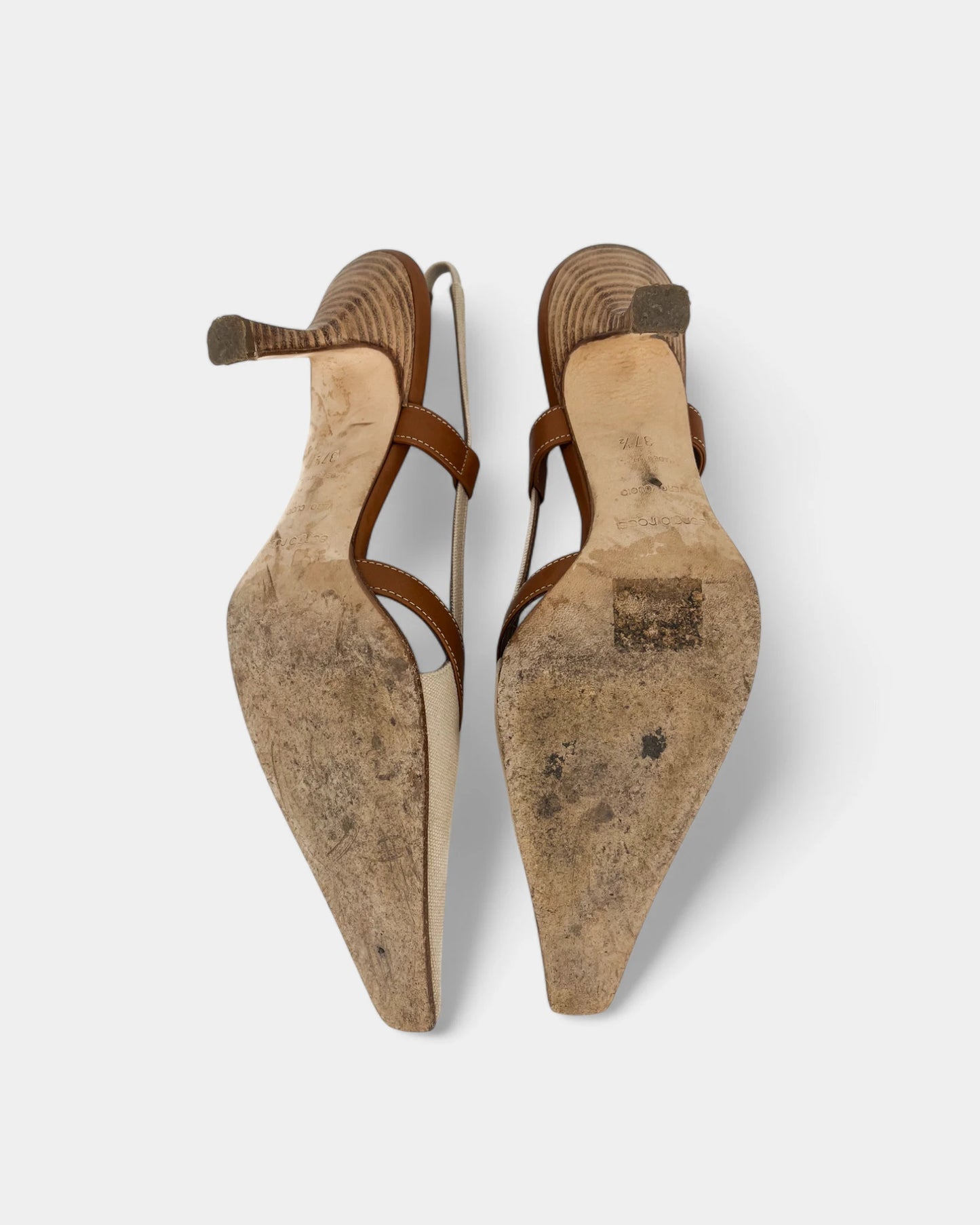 Slingbacks crèmes et marrons - 37.5 EU / 7.5 US