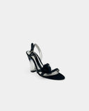 Black sandals with plexiglass heels