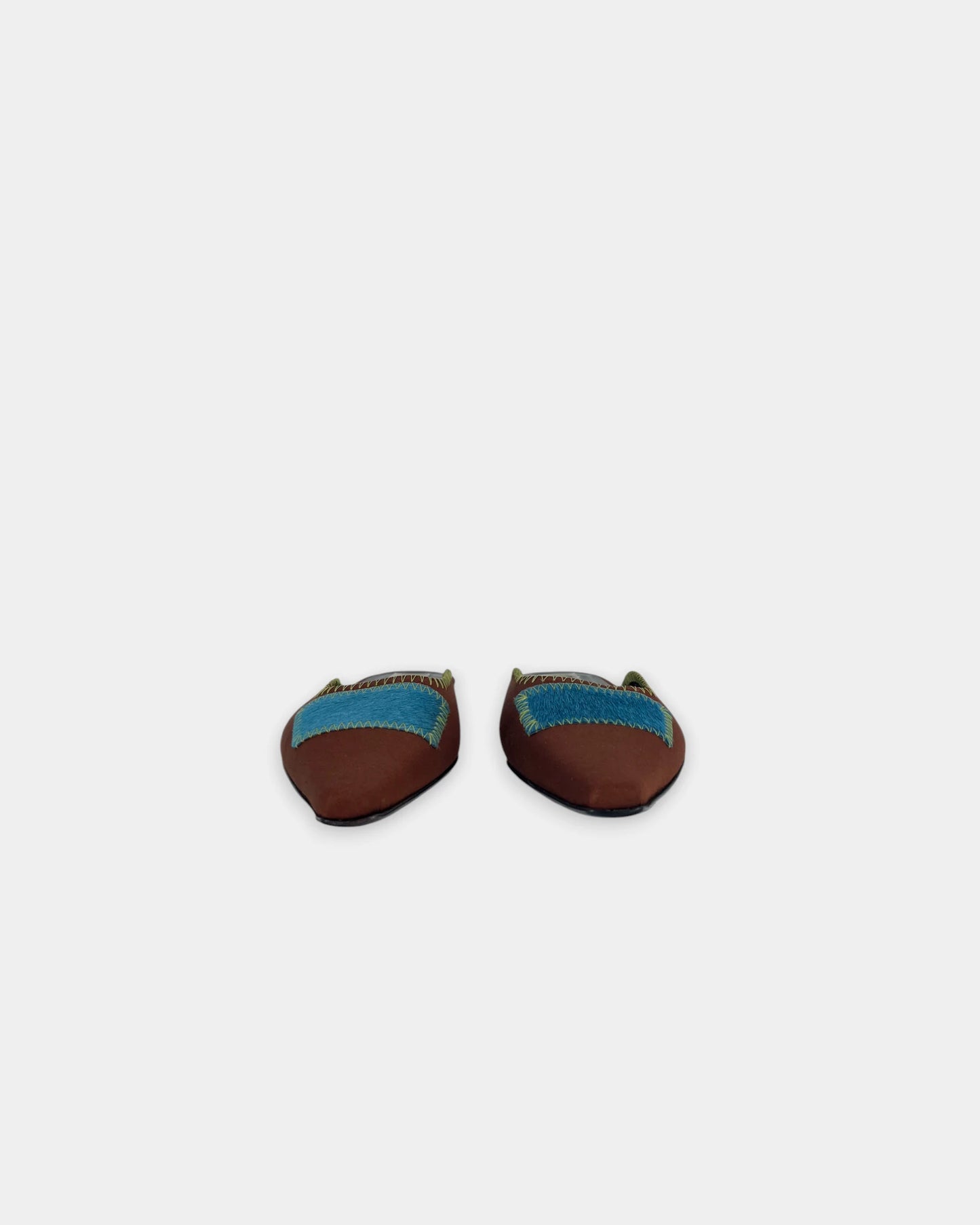 Mules plates marrons et bleues - 38 EU / 8 US