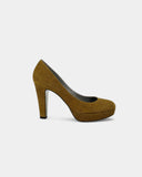 Camel leather wedge heels