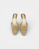 Beige leather heeled mules