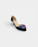 Satin pumps with a purple flower