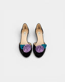 Satin pumps with a purple flower