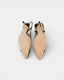 brown canvas and leather pumps