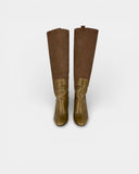 Khaki leather and suede boots
