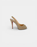 Beige canvas open-toe pumps