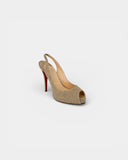 Beige canvas open-toe pumps