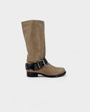 Khaki boots with leather buckle