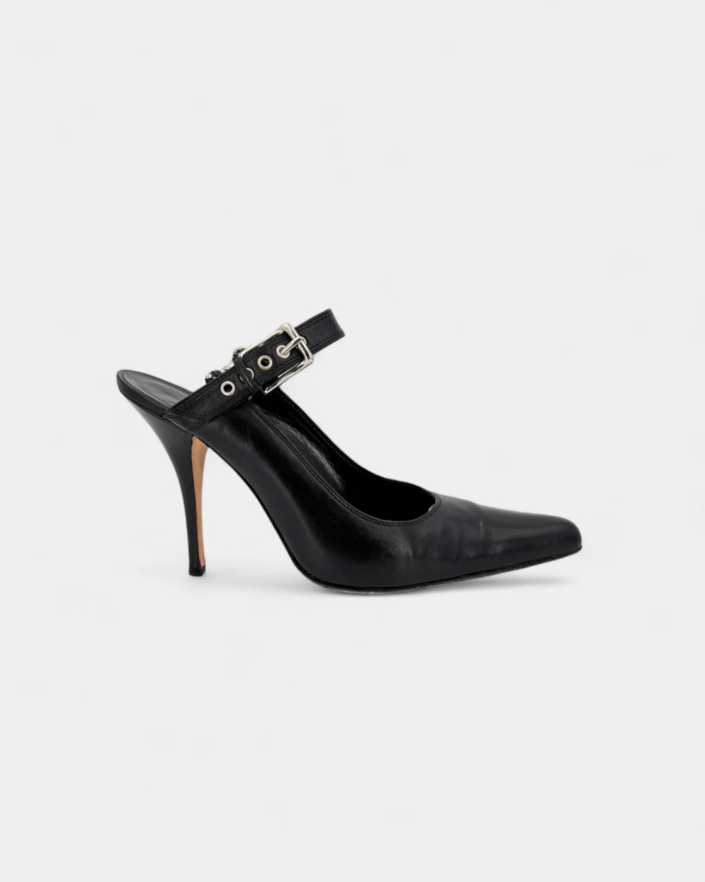 Slingbacks noirs boucle et accroche argentée
