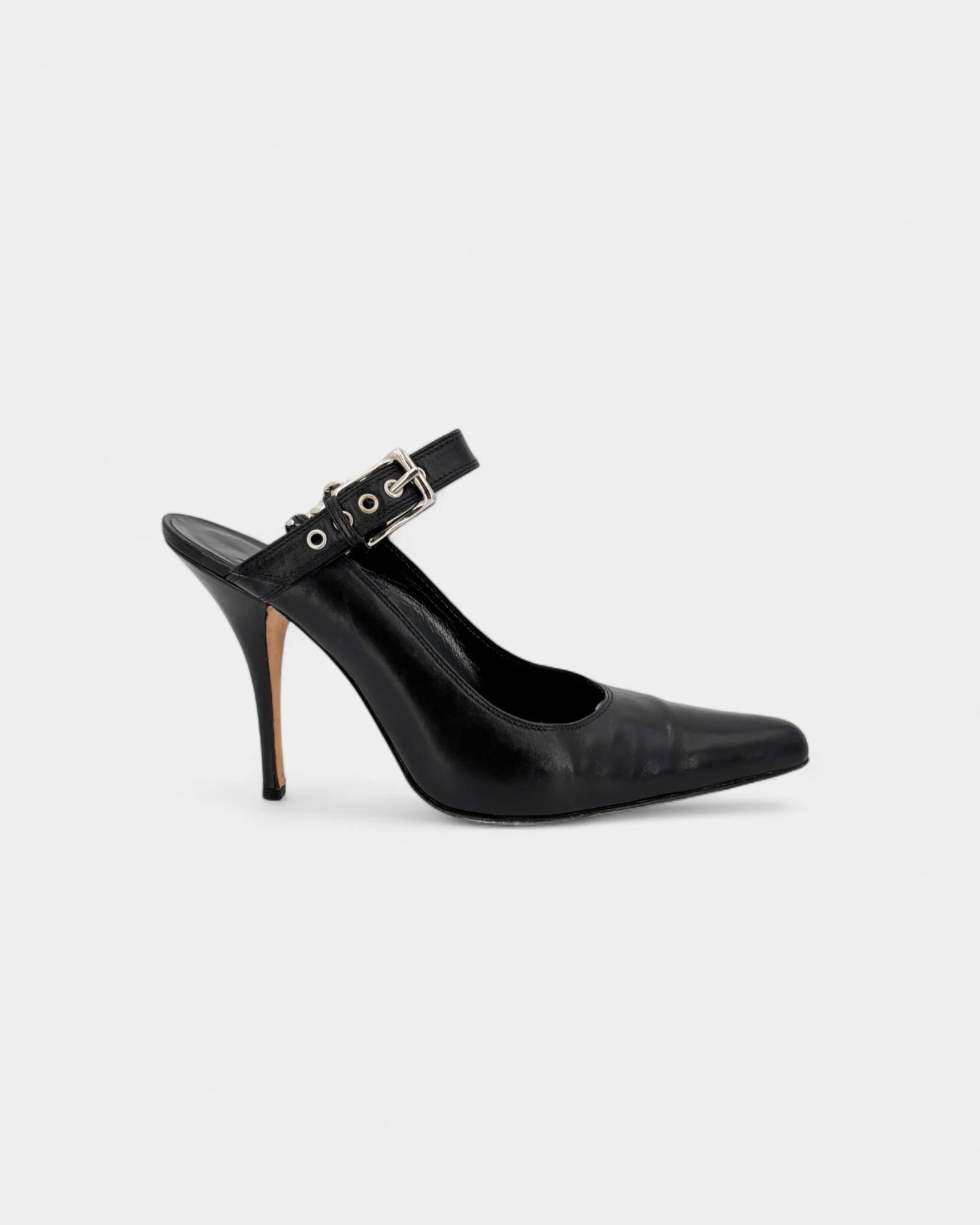 Slingbacks noirs boucle et accroche argentée