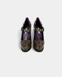 Escarpins en cuir kaki à motif floral