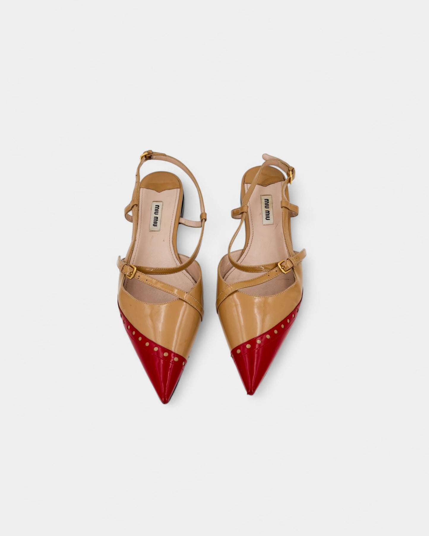 Slingbacks vernis rouges et beiges