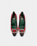 Tartan pattern pumps with rhinestone buckle